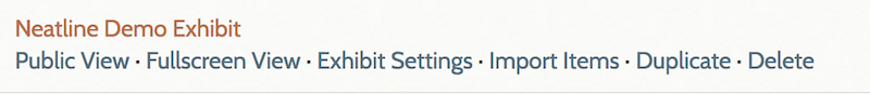 Screenshot of exhibit options in Browse Exhibits view
